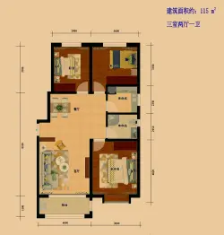 育龙湾小区3室2厅1厨1卫建面115.00㎡