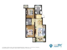 北戴河新区孔雀城2室2厅1厨1卫建面80.00㎡