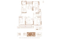 C2户型建筑面积约136平米三室两厅两卫