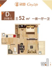 名荟公馆1室1厅1厨1卫建面52.00㎡