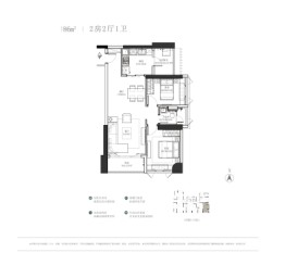 天麟府·瑧林2室2厅1厨1卫建面86.00㎡