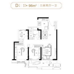 居然悦隽大都会3室2厅1厨1卫建面96.00㎡