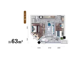 碧桂园竹溪山境2室1厅1厨1卫建面63.0㎡