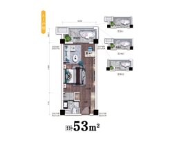 碧桂园竹溪山境1室1厅建面53.00㎡