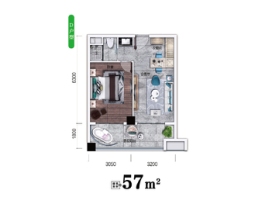 碧桂园竹溪山境1室1厅1厨1卫建面57.00㎡