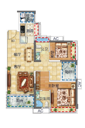 招商曦岸3室2厅1厨2卫建面93.00㎡