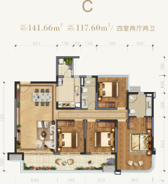 领地·蘭台府4室2厅1厨2卫建面141.66㎡