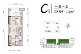 荔园罗拉小镇1室1厅1厨1卫建面39.14㎡