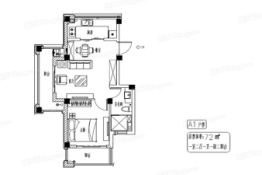 通州湾十里蓝院1室2厅1厨1卫建面72.00㎡