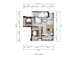 时代中央2室2厅1厨1卫建面76.42㎡