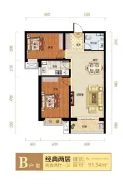 滨湖国际2室2厅1厨1卫建面91.54㎡