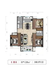 龙盛西园3室2厅2卫建面128.00㎡