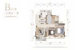 融锦府3室2厅1厨1卫建面88.00㎡