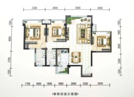 翰林 锦府3室2厅1厨2卫建面90.65㎡