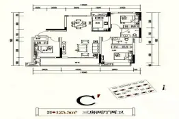 东投状元府3室2厅1厨2卫建面125.50㎡