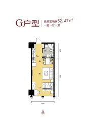 金色河畔公寓1室1厅1厨1卫建面52.47㎡