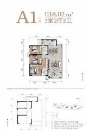 云玺湾3室2厅1厨2卫建面118.02㎡