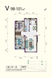 林海景天·林翠苑2室2厅1厨1卫建面98.00㎡