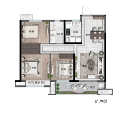 中梁·滨江壹号3室2厅1厨1卫建面96.00㎡