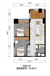 高星·西铁新城3室2厅1厨1卫建面74.87㎡