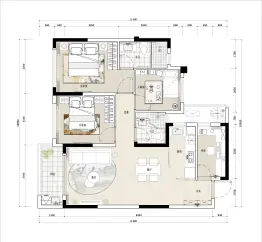 万达同心湾3室2厅1厨2卫建面105.00㎡