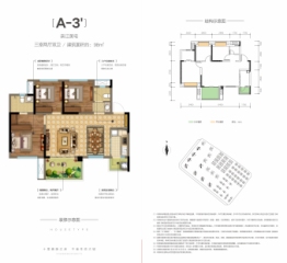 蓝润千里江城3室2厅1厨2卫建面98.00㎡