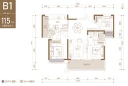 绿地V岛3室2厅1厨2卫建面115.00㎡