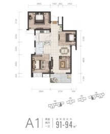 福天·星中心2室2厅1厨1卫建面91.00㎡