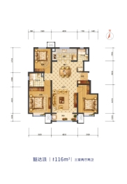 路劲赞成3室2厅1厨2卫建面116.00㎡