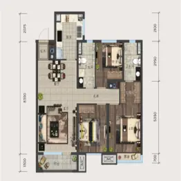 龙湖·原府|揽境a户型3室2厅2卫1厨 建面120㎡
