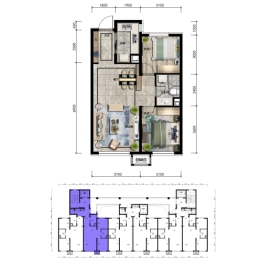 万科北宸之光2室2厅1厨1卫建面81.00㎡