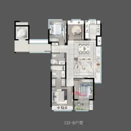 四季都会125㎡户型图4室2厅2卫1厨 建面125㎡