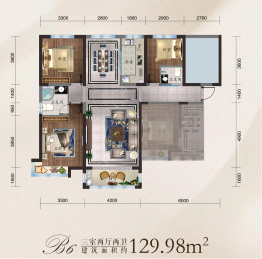 佳禾广场3室2厅1厨2卫建面129.98㎡