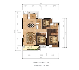 当代云府3室2厅1厨2卫建面130.92㎡