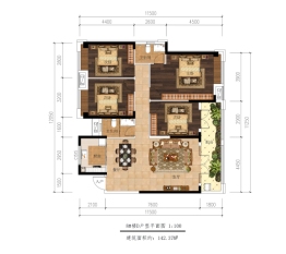 当代云府4室2厅1厨2卫建面142.37㎡