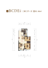 呼和浩特恒大珺庭2室2厅1厨1卫建面86.00㎡