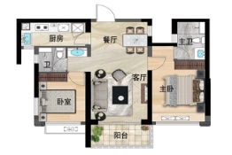 阳光禧园2室2厅1厨2卫建面77.00㎡