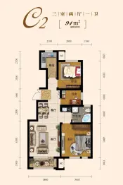 际华园·绿道丹庭3室2厅1厨1卫建面91.0㎡