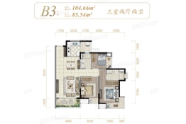 石竹盛璟东方3室2厅1厨2卫建面104.66㎡