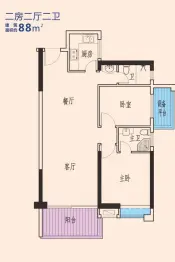 星海时代家园2室2厅1厨2卫建面88.00㎡