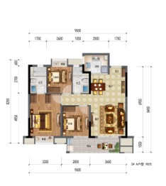 中梁天玺壹号3室2厅1厨2卫建面98.00㎡