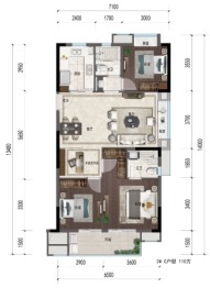 中梁天玺壹号3室2厅1厨2卫建面110.00㎡