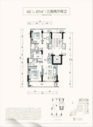 武汉城建·融创|奥璟园3室2厅1厨2卫建面97.00㎡