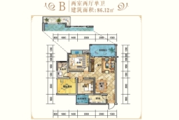 南城雅郡2室2厅1厨1卫建面86.12㎡