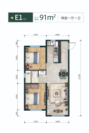 一亩芳华中医温泉康养小镇2室1厅1厨1卫建面91.00㎡