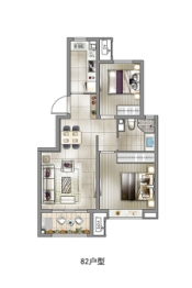 新城悦隽风华·悦城2室2厅1厨1卫建面82.00㎡