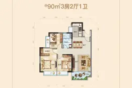 皇庭峰景壹号3室2厅1厨1卫建面90.00㎡