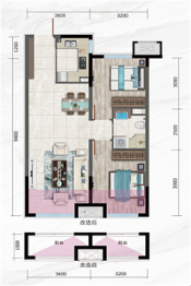 万达·盛京ONE2室1厅1厨1卫建面85.00㎡