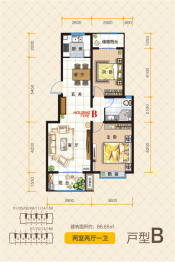 湖畔尚景2室2厅1厨1卫建面86.65㎡