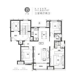 鲁商中央公馆二期3室2厅1厨2卫建面117.00㎡